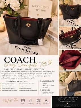 NWT.Coach Black Pebbled Leather Tote Bag Gold Hardware . NoA2592–CY684
